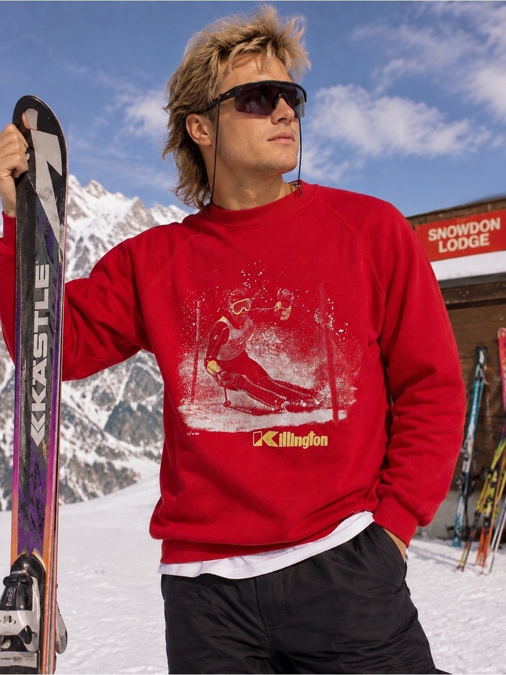 Vintage 1980s Bassett Walker Mens Sweatshirt Sz Medium Red Killington Mtn Skiing